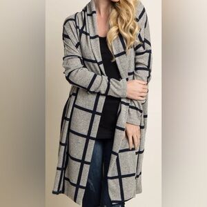 PinkBlush Plaid Long Knit Cardigan maternity friendly